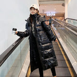 Bright Jacket Women Fashion Korean X-length Long Puffer Bomber Oversize Parka Plus Size Female Coat Basic Snow Wear Hood