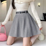 Pleated High Waist Belted Mini Skirt-Outfit