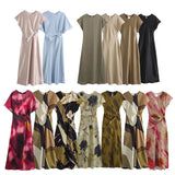 Women's Clothing 2025 Spring New Temperament Elegant Silk-Sting Texture Waist-Print Amply