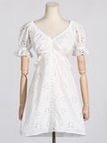 Spring Fashion New Sexy Hot Girl Collar Bubble Cuffed Embroidery Short Dress