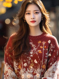 Toloer Retro-Red Age-Red Red Sweater In Autumn And Winter 2025 Women Loose Outer Wear Cover-Up Knitted