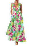 Summer Women's Insv Collar Print High-Waisted Big Swing Dress Sexy