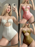 2024 New Solid Color Conjoint Special Fabric Swimsuit Bikini
