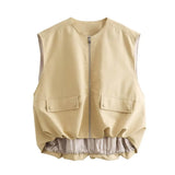 2024 Fall Season New Women's Street Fashion Pleated Hem Cotton Vest W063 2771-Outfit