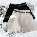 Pure Color High-Rise Thin Suit Shorts Wide Leg Pants With Belt Woman 2025