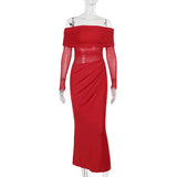 Summer 2025 New Long Dress Temperament Sexy Shoulder Mesh Yarn Hollow Dress