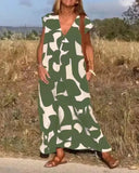 Ladies Style V-Neck Loose Waist Dress 2025 Summer Fashion New Set Long