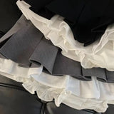Patchwork Pleated Skirts Women Summer Japanese Preppy Ruffles Mini Skirts Y2K High Waist Kawaii All Match A Line Skirts-Outfit