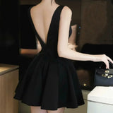 Satin Back V Backless Mini Dress-Outfit