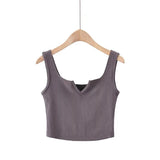 New Summer Small V-Collar Breathable Comfortable Sports Vest Women's Solid Color Slim Short Sleeveless Blouse-Outfit