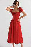 Summer High Waist Dress Women's Slimming Elegant Bubble Sleeves With Short Sleeve