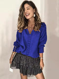 2025 New Lace V-Necked Jacket Sweater Lady Loose Long-Sleeved Solid-Colored