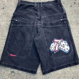 Selling Popular Style Y2K Hip Hop Original Dormitory Gothic Style Funny Style Printed Denim Shorts For Men-Outfit