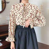 Blouses Women Floral Casual Summer Puff Sleeve Chic Fashion Basic Streetwear Sweet Stand Collar Ulzzang New Elegant