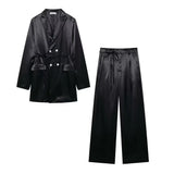 New Women's Autumn Commute Double Suit Jacket + Vertical Trousers