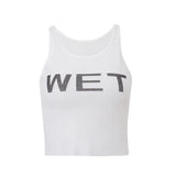 Toloer Summer Trend New Sexy Micro Letter Print Show Thin Versatile Straight Jumptop-Outfit