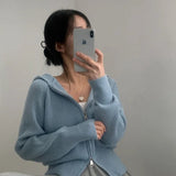 Double-headed Zipper Solid Color Hooded Cardigan-Outfit