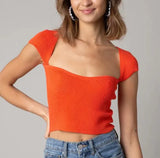 Toloer Sell Versatile New Fashion Slim Square Neck Stretch Shoulder Short Sleeve Sweater Sweater Woman-Outfit