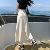 Toloer 2024 New Vintage High-Waisted Denim Skirt Female Medium Long A-Line Hip Fishtail Skirt-Outfit
