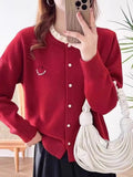 Round-Necked Pearl Sweater Women's European Station Europe 2024 New Spring Cardigan Sweet Gentle Wind Sweater-Outfit