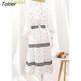 French White Dress Cotton Embroidered V-neck Elegant Ladies Dress Ruffle Hem Chic Autumn Dress Retro Luxury Brand