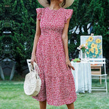 Women Dress Summer 2023 Vintage Print High Waist Beach Long Dress Flying Sleeve Dresses Elegant Casual Vestido De Mujer-Outfit