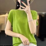Toloer Line Of Clothing Worsted Short Sleeve Female Round Collar Loose Thin Bat Sleeve Vest Shirt Hollow Out Outside The Hair-Outfit