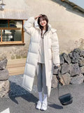 Chinese Drama Long College Style Down Jacket Female 2024 Winter Fashion Thick Loose Warm White Duck Down Matching Jacket-Outfit