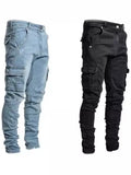 New Elastic Jeans Men's Side Pocket Slim Foot Skinny
