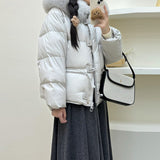 High Sense Fox Big Hair Collar Down Jacket Female 2024 Winter Thick Length Of The Square Button Warm Bestie Coat Tide-Outfit