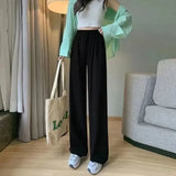 Toloer Wide Leg Pants Female Autumn High Waist Hanging Feeling Versatile Show Thin Drag Straight Pear Shape Pants Suit Pants-Outfit