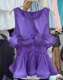 2022 Solid Color Sweet Pleated Ruffles Patchwork Shirt Women Sleeveless Slim Chiffon Blouse Top for