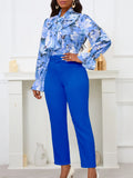 New Fashion Print Strap Long-Sleeved Top High-Waisted Trousers