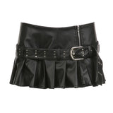 Wind Rivet Wide Belt Slit Leather Skirt 2024 Summer Hot Girl Low Waist Skirt Ebay New Short Skirt-Outfit