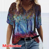 Flower Print T-Shirts Casual 3D Painting Graphic Tops Fashion Short Sleeve Y2K V Neck Female Tees Tshirts Plus Size