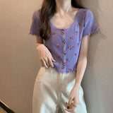 Bubble BM Broken Flower T-Shirt New Short Ins Lace Korean Version Sweet Renoval Sweet Sleeve