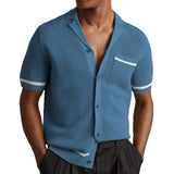 Men's Sexy Hollow Men's Knitted Summer Cuban Collar Short-Sleeved Polo Shirt