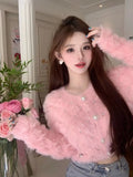 Cropped Cardigan Women French Style Chic Autumn Fashion Knitted Sweater Rhinestone Sexy Elegant Tops Outwear Winter-Outfit