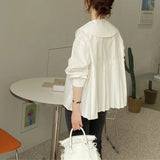 Toloer Chic Early Spring French Age Doll Collar Back Splicing Pleated Design Loose Versatile Long Sleeved Shirt Woman-Outfit