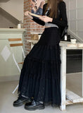 Fairy Lace Patchwork Maxi Skirt-Outfit