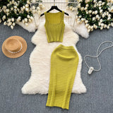 Kong Style Retro Hottie Suit Women's Summer Short Vest Top With High Waist Half Skirt Knit Two