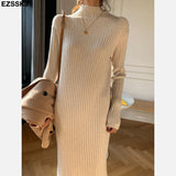 2022 autumn winter thick straight maxi sweater dress women high neck long sweater dress elegant female loose sexy knit