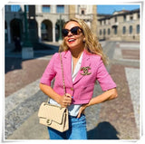 Solid Short Sleeve Tweed Jacket Coat With Pockets Spring Fashion Chic Crop Tops 2022 Women Uniform Outfit Ropa