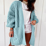 Cardigan for Women Oversized Lantern Sleeve Knitted Sweater Ladies Autumn Winter Sweater Coat Warm Twist Loose Long