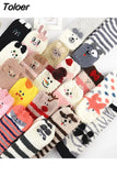 Cartoon Harajuku Rabbit Fox Bear Deer Cute Fluffy Coral Velvet Women Cotton Socks Autumn Winter Thick Warm Home Floor