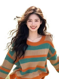 Toloer Retro Stripes Loose Lazy Sweater Knitted Women's 2025 New Winter Korean Wear Top