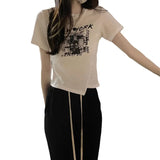 Toloer Girl Style Design Sense Short T-Shirt Summer 2024 New Irregular Chic Niche Ins Short Sleeve Shirt Women's