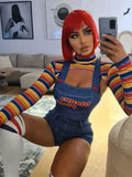 Streetwear 2 Two Piece Sets Bodycon Bodysuit Women Long Sleeve Tops O Neck One-Pieces Rave Outfits Print Bodysuits Top 1028-0-Outfit
