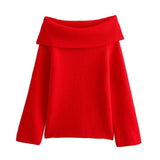 Women's New Autumn And Winter Temperament Long-Sleeved Shoulder Simple Sweater Knitted