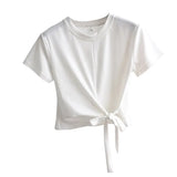 Toloer Solid Color T-Shirt Female 2024 Summer Wear Korean Version Of The Strap Careful Machine Exposed Umbilical Students Short Sleeve Shirt Repair
